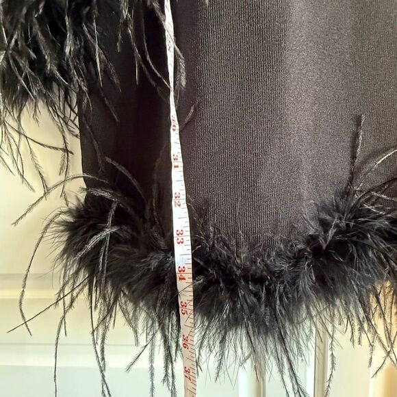 NWT WAYF (Where Are You From) “Karlie” black feather trim long sleeve mini dress - Picture 12 of 13